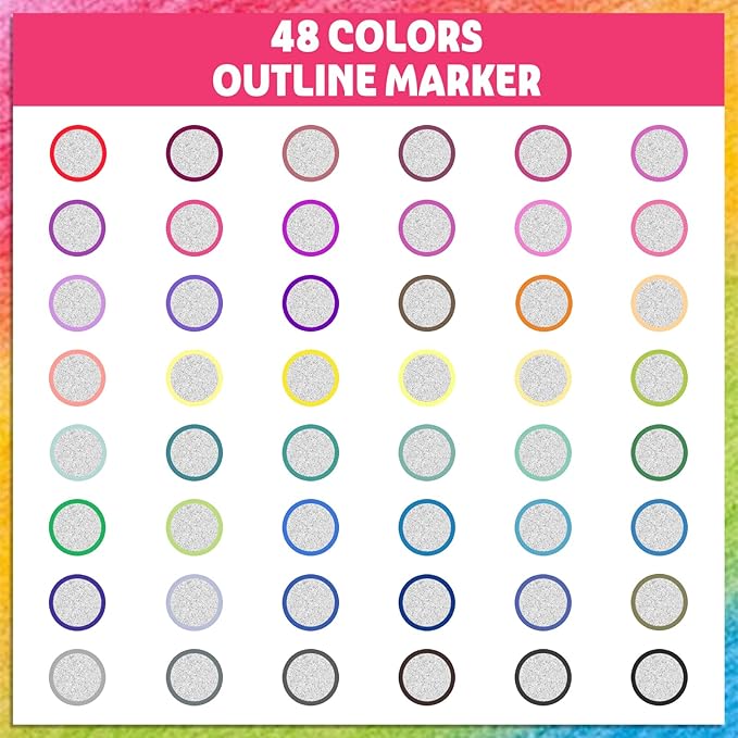 Teen Girl Gifts Trendy Stuff, 48 Shimmer Markers Outline Glitter Pens, Arts Crafts Kids Ages 8-12, Art Supplies for Kids 9-12, 8 Year Old Girl Birthday Gifts for 10 Year Old Girls