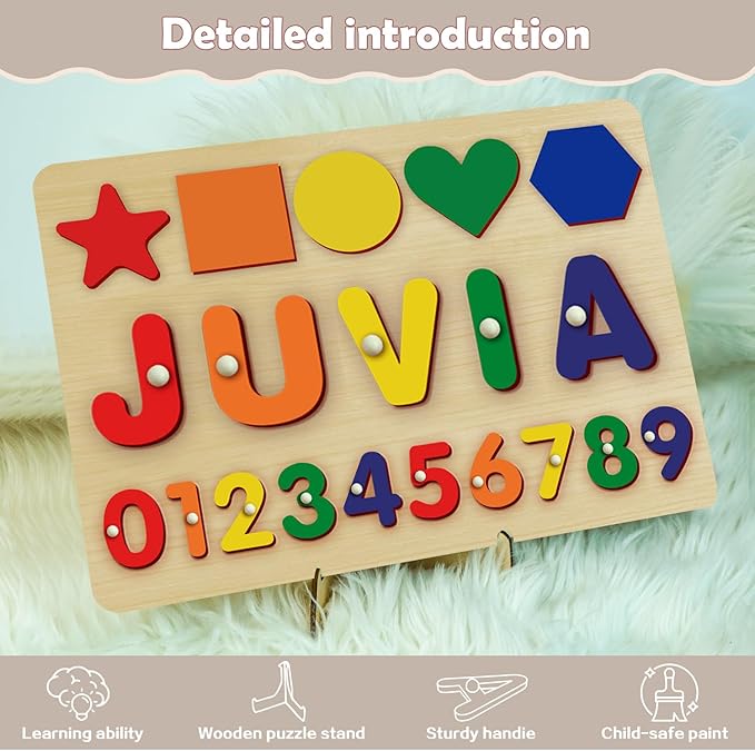 Custom Name Puzzles for Toddlers 1-3 - Name Puzzle for Kids, Personalized Wooden Animal Puzzle, Baby Gifts, Baby Shower, Christmas, Newbaby Gift, Gifts for 1 2 3 Years Old (Circle-number-02)