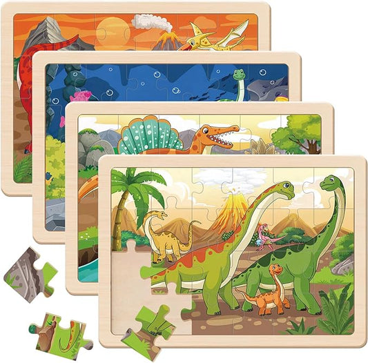 Puzzles for Kids Ages 4-6, Large Dinosaur Wooden Puzzles, 4 Packs 24 PCs Jigsaw Puzzles Preschool Educational Toys Gifts for 3 4 5 6 Year Old Boys Girls