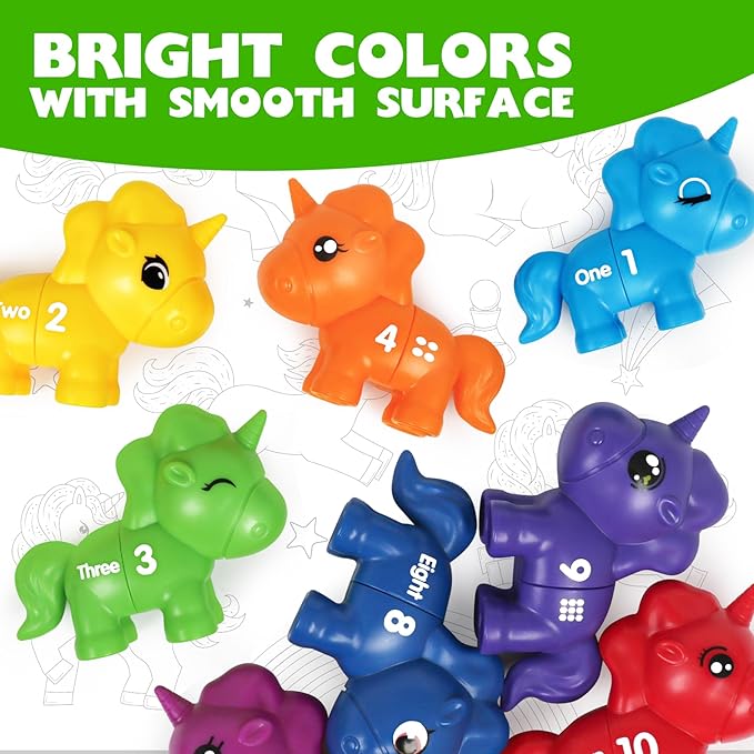 Numbers Matching Game Fine Motor Toy, Toddler Number Learning Toys,1 2 3 Montessori Educational Learning Sensory Sorting Unicorn Toys Preschool Math Games Activities Sets for Toddlers Kids Ages 3 4 5