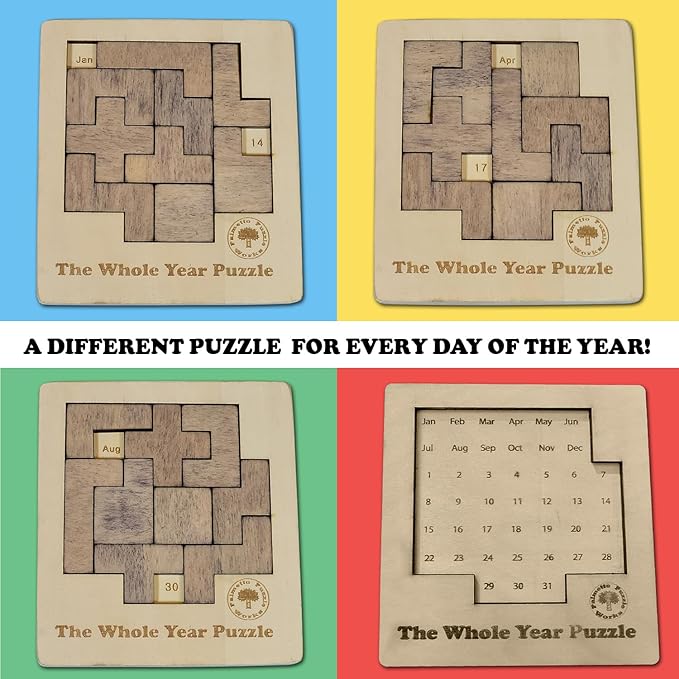 Palmetto Puzzle Works The Whole Year Puzzle – Wooden Puzzles for Teen' & Adults, Educational Games for Families & Gift Ideas for Classroom Games, Shape & Pattern Calendar Brain Teaser for Ages 14+