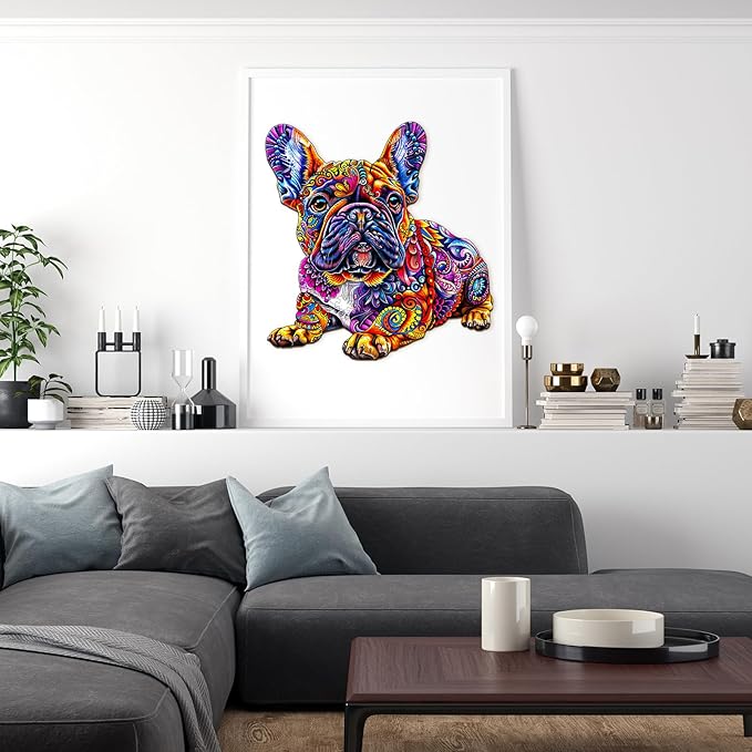Wooden Puzzles for Adults, Jigsaw Puzzles for Adults Kids, French Bulldog Wooden Puzzle Unique Shaped Wood Puzzles Adult, Birthday Gifts for Friends Family Game (13.4 * 12.8in 250pcs)