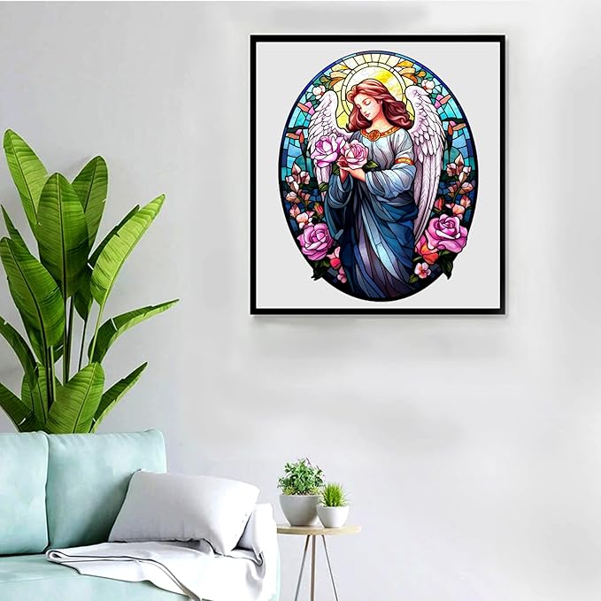 Wooden Puzzle for Adults, Stained Glass Angel Flower Puzzle, Wooden Jigsaw Puzzles, Unique Wood Cut Puzzles for Family Friend Puzzle Lovers, 200 Pieces 11.22"x9.25"