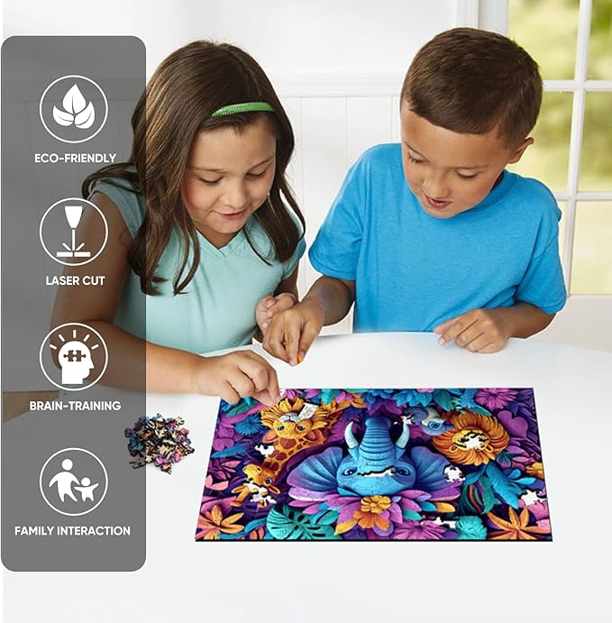 Ruikiyart Wooden Puzzles for Adults, 5MM 200 Pieces Animal World Wooden Jigsaw Puzzles, Unique Shaped Puzzle Gifts for Adults and Kids on Thanksgiving, Family Puzzle Games(12.1"*8.1")