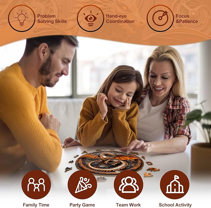 KAAYEE Wooden Puzzles for Adults, 3D Vision Mechanical Dragon Wooden Jigsaw Puzzles, Unique Shape Advanced Wood Puzzle Adult Birthday Fathers Mothers Gifts Family Games (M-11.4 * 11.3in-200pcs)