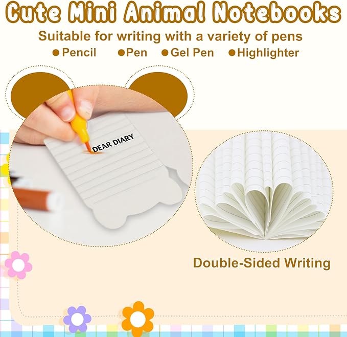 105 Packs Mini Notebooks for Kids Pocket Notebooks Small Notebooks Bulk Cartoon Animals for Christmas Day Office Party Favors Classroom Prizes Gift