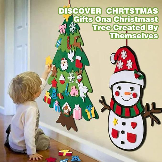 Felt Christmas Tree for Toddlers, Christmas Tree Felt with Lights, Ideal DIY Felt Christmas Tree Set, Decorations Christmas Wall Hanging, Kids Gifts Party Supplies