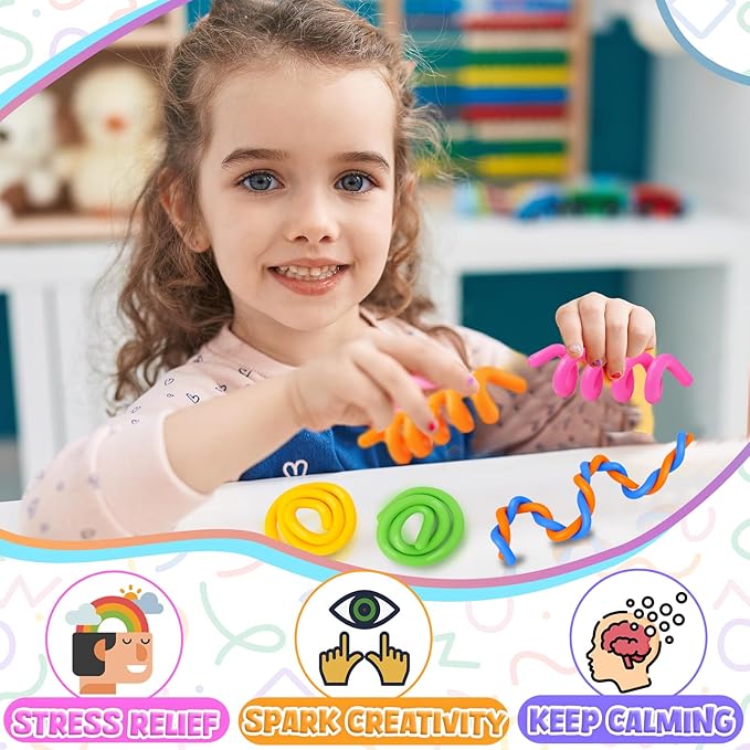 Fidget Toys Sensory Sticks for Kids: 12 Pack Sensory Toys for Kids with Autism Calming - Quiet Fidgets for Classroom Must Have - Creative Students Prizes Fun Party Favors Gifts