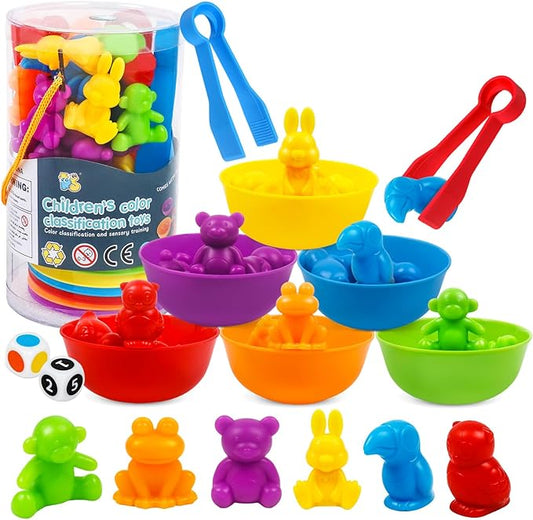 Counting Animal Matching Games Color Sorting Toys with Bowls Preschool Learning Activities for Math Educational Sensory Training Montessori STEM Toy Sets Gift for Toddlers Kids Boys Girls Ages 3 4 5 6