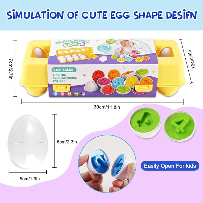 LOOIKOOS Matching Eggs for Toddlers-12PCS Preschool Educational Learning Color & Number Recognition Sorting Skills,Easter Gifts Basket Stuffers