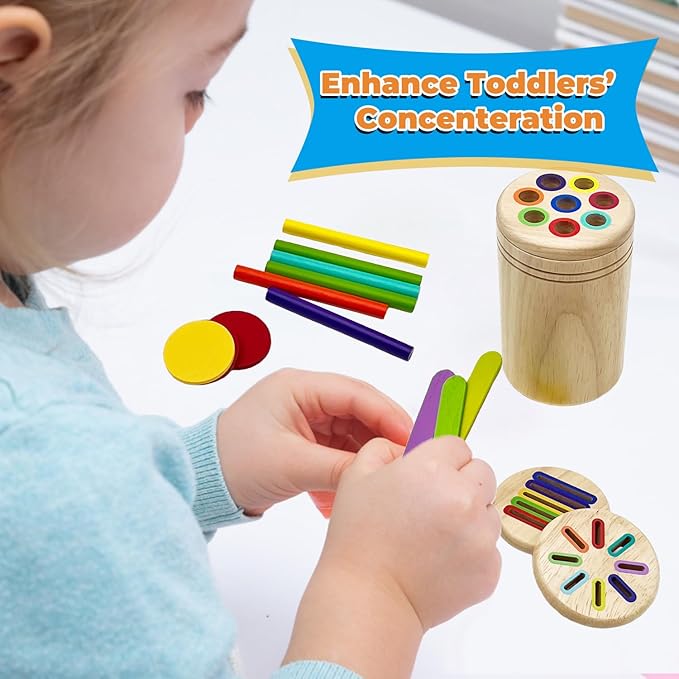 Wooden Montessori Baby Toddler Toys: 3 in 1Learning Fine Motor Skills Sensory Toys for Toddlers 3-5, Educational Color Sorting Preschool Learning Activities Boys Girls Gifts (3 in 1)