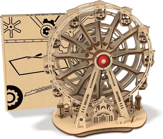 3D Wooden Puzzles for Adults, 242 PCS 3D Puzzles for Adults- Brain Teaser Wooden Puzzles for Father/Son, Gifts for Fathe/Son, Decompression 3D Puzzle Wood Models Kits (3.Ferris Wheel)