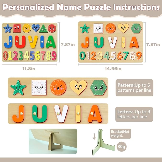 Name Puzzle for Kids Personalized - Custom Name Puzzles for Toddlers 1-3, Customized Wooden Animal Puzzle, Baby Gifts, Baby Shower, Christmas, Newbaby Gift, Gifts for 0 1 2 3 Years Old