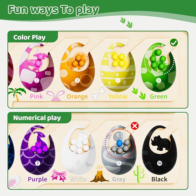 Magnetic Color and Number Maze,Dinosaur Eggs Montessori Toys for 2 3 4 5 Year Old,Counting Matching Learning Toys,Easter Birthday Gifts for Kids