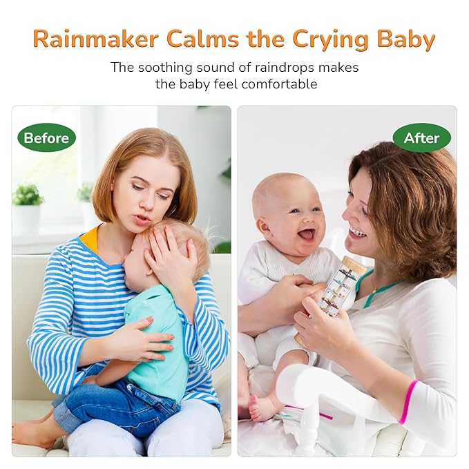 WODI Wooden Baby Rattle Rainstick Rainmaker Montessori Musical Toy for Infants Toddlers Newborns 0-3-6-9-12 Months Sensory Development