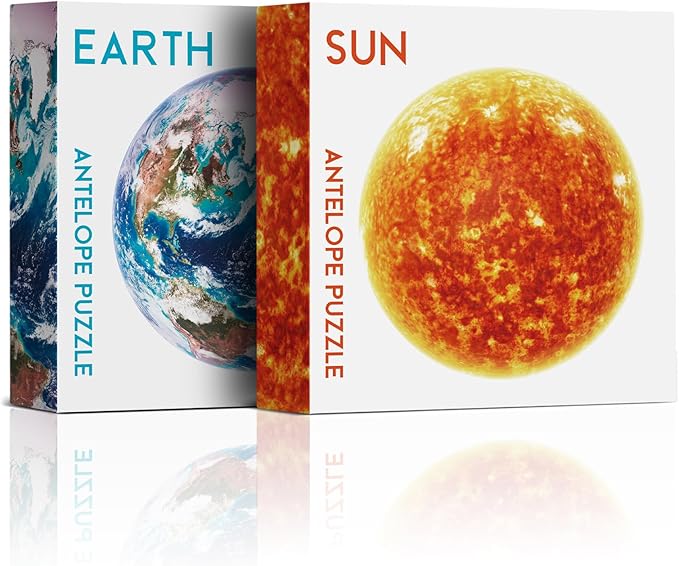 Antelope 2 in 1 Round Puzzle Bundle - Earth and Sun Space Jigsaw Puzzle - 1000 Piece Planet Puzzle