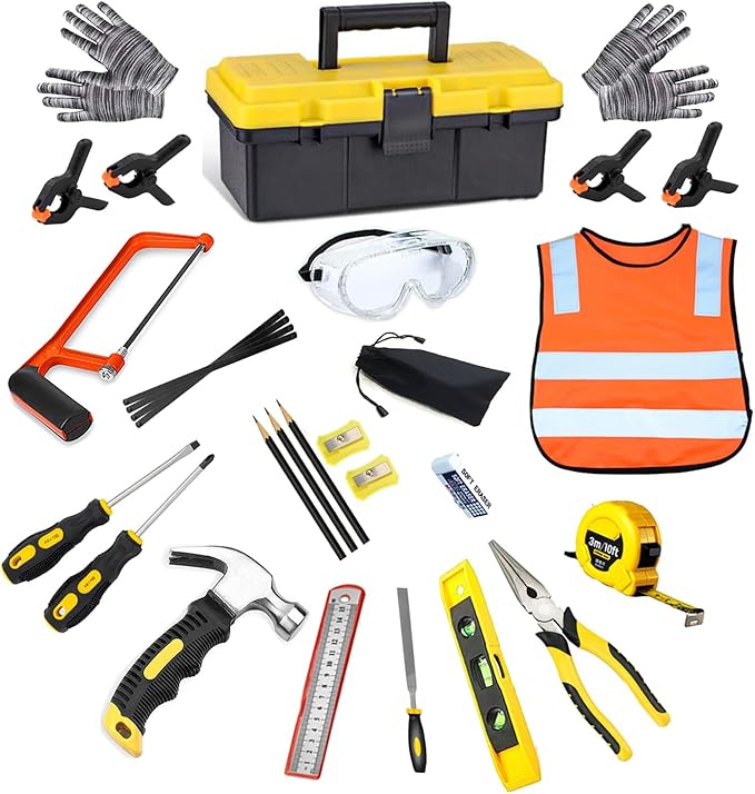 Kids Real Tools Set,Woodworking Tool Set,30 PCS Builder Children Real Hand Tools Kit Construction Learning,Home DIY Play for Boys & Girls Beginner Learning Gift,Come with Tool Box