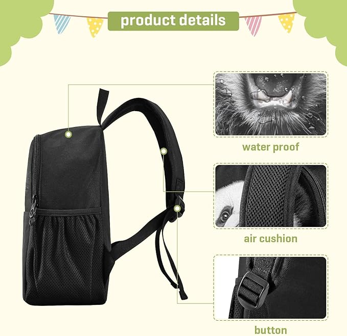 Cute Panda Black Toddler Backpack for Boys Girls 3-6 Preschool Small Backpacks Kids Mini Kindergarten Bookbag for Elementary for Travel