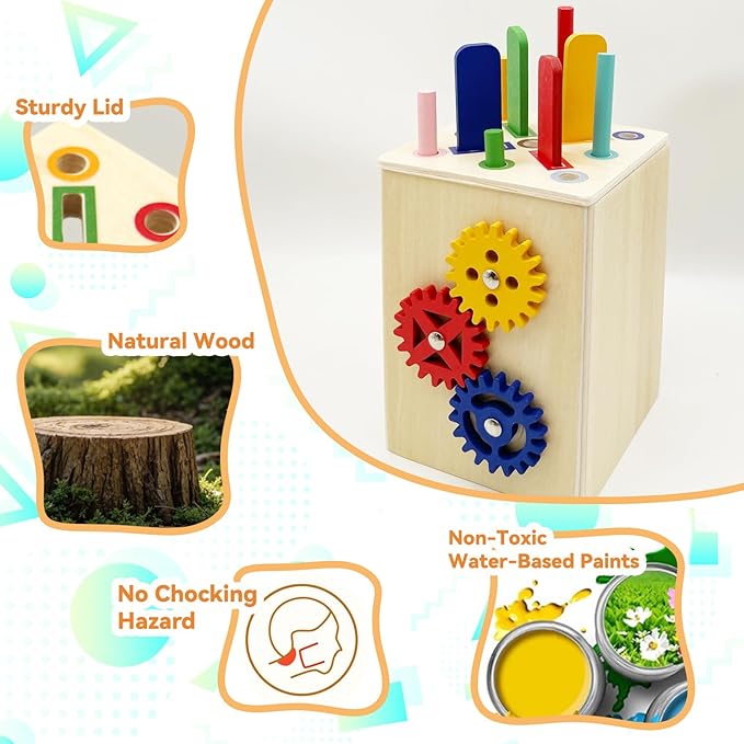 Wooden Montessori Baby Toddler Toys: 3 in 1Learning Fine Motor Skills Sensory Toys for Toddlers 3-5, Educational Color Sorting Preschool Learning Activities Boys Girls Gifts (2 in 1)