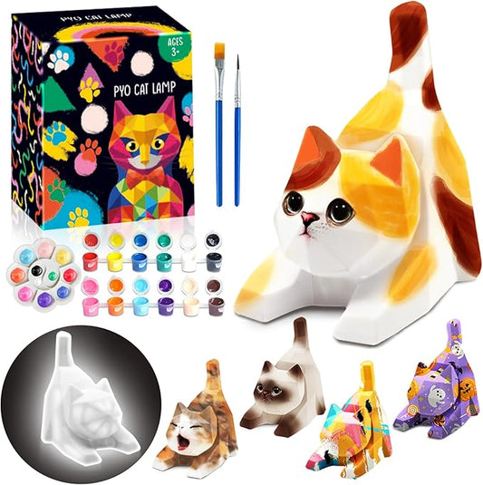 FUNZBO 4.3in Paint Your Own Cat Lamp Kit- Arts and Crafts Supplies Painting Set for Kids Teens, DIY Night Light Toy for Toddlers Girls Boys Age 3 4 5 6 7 8 9 10 11 12 13 +