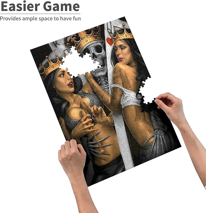 Challenge 1000 Pieces Premium Quality Wood Jigsaw for Adults,Skull King Playing Card,Brain Challenge Educational Game Relaxation Pastime Puzzle Size:29.5X19.7IN and 1:1 Original Picture Poster