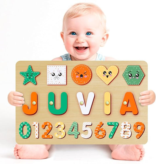 Name Puzzle for Kids Personalized - Custom Name Puzzles for Toddlers 1-3, Customized Wooden Animal Puzzle, Baby Gifts, Baby Shower, Christmas, Newbaby Gift, Gifts for 0 1 2 3 Years Old