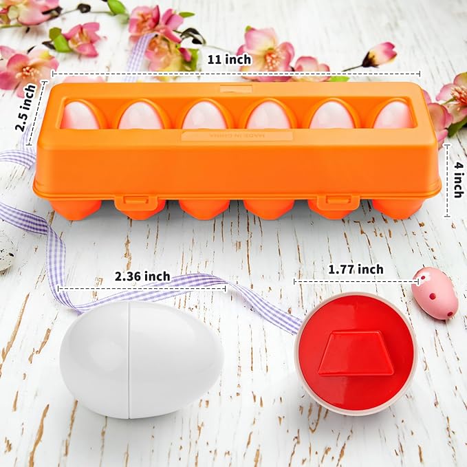CPSYUB Easter Eggs Learning Toys for Toddlers 1-3 Year Old Girls/Boys, Montessori Egg Matching Toy Educational Color & Shape Recognition Skills Gifts Toys BPA Free (12 Eggs)