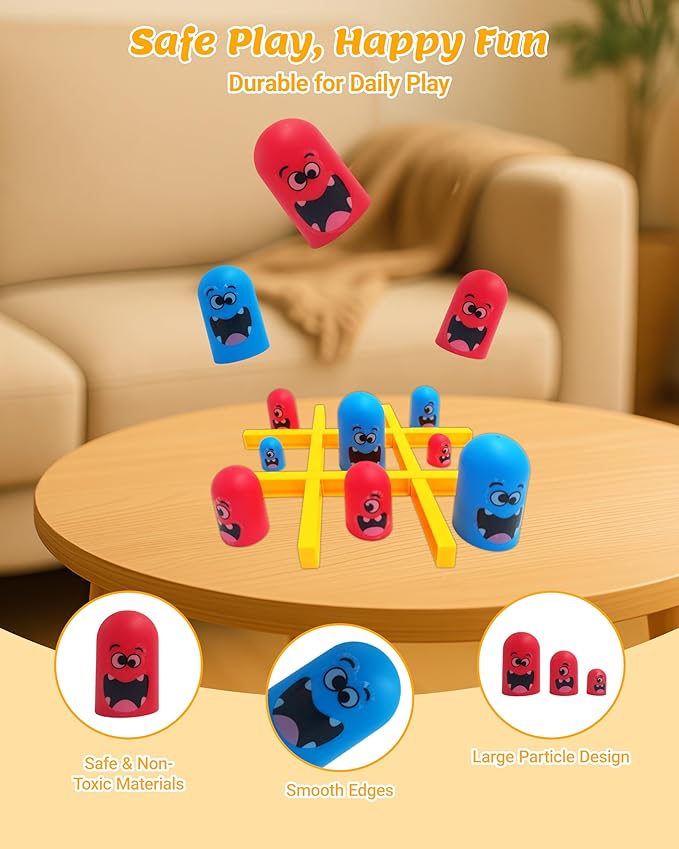 Tic Tac Toe Game, Strategy Board Game for Kids & Adults, 3 Sizes of Nesting Pieces, Gobble & Move Modes, Portable 2-Player Family Game Set