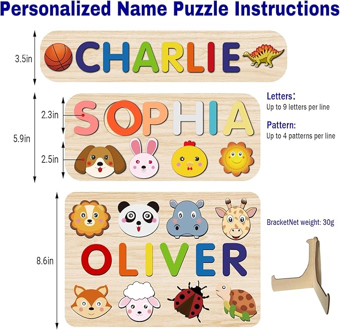 Name Puzzle for Toddlers Personalized, 1st Birthday Gift, Montessori Learning Toys for Boy & Girl 1-3 Year Old, Personalized 1-3st Birthday Gifts for Girls Boy, Preschool Educational for Girls Boys