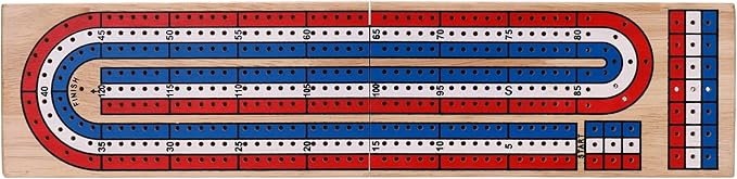 STERLING Games Folding Cribbage 3 Track Wooden Cribbage Board with Red White Blue Pegs for 3 Players