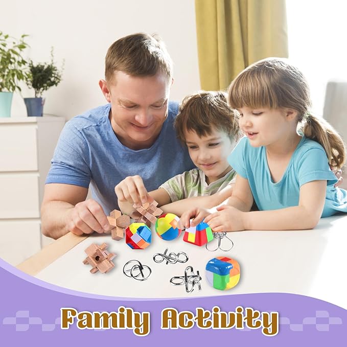 Brain Teaser Puzzles for Adults and Kids, 18Pcs Puzzle Games Set, 3D Wooden Plastic Metal Puzzle, Unlock Interlock Mind Brain Games, IQ Test Educational Toy