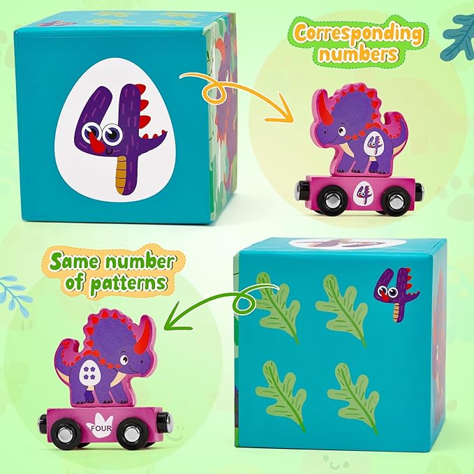 Toyssa Wooden Dinosaur Sorting and Stacking Toys for Toddler 1-3, Number Blocks Nesting Boxes with Magnetic Animals Train Set, Preschool Learning Montessori Toys for 1 2 3 Year Old Boys Girls Gift