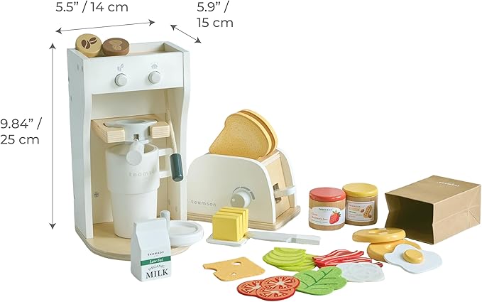 Teamson Kids Little Chef Santa Barbara Wooden Healthy Dessert Set - 27 Pieces Pretend Toy Food Accessories Plus Oven & Blender, Educational Role-Play for Kids Ages 3+, White