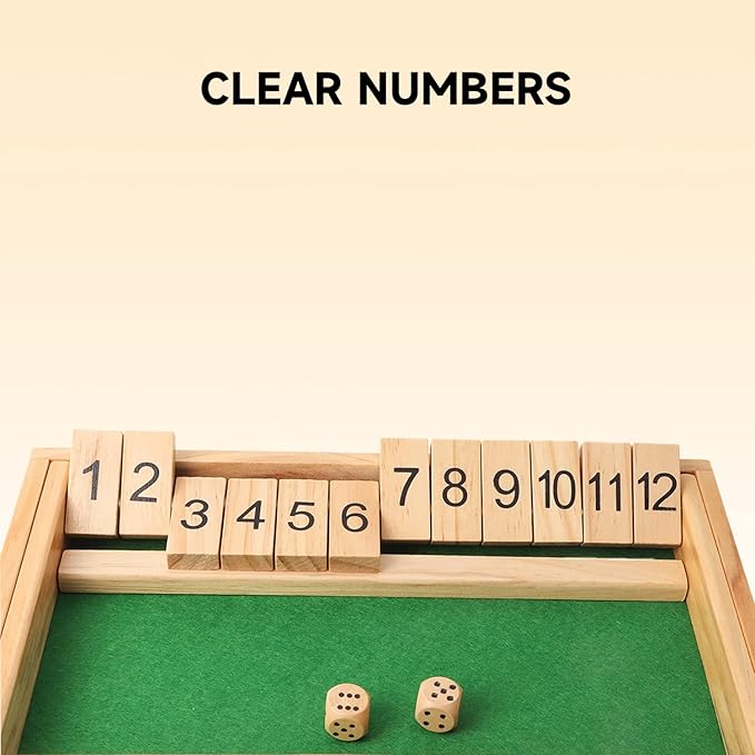GSE Games & Sports Expert Wooden Shut The Box 12 Numbers Dice Game Board with 2 Wooden Dice, Classic Tabletop Version of The Popular English Pub Game