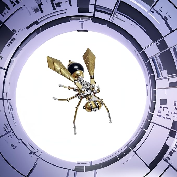 3D Metal Insect Model Kit Steampunk Bug Mechanical Steampunk Sculpture Mechanical Insect Clockwork 3D Puzzle,Entomology Learning Adult Metal Puzzle Assembly (Hornet)