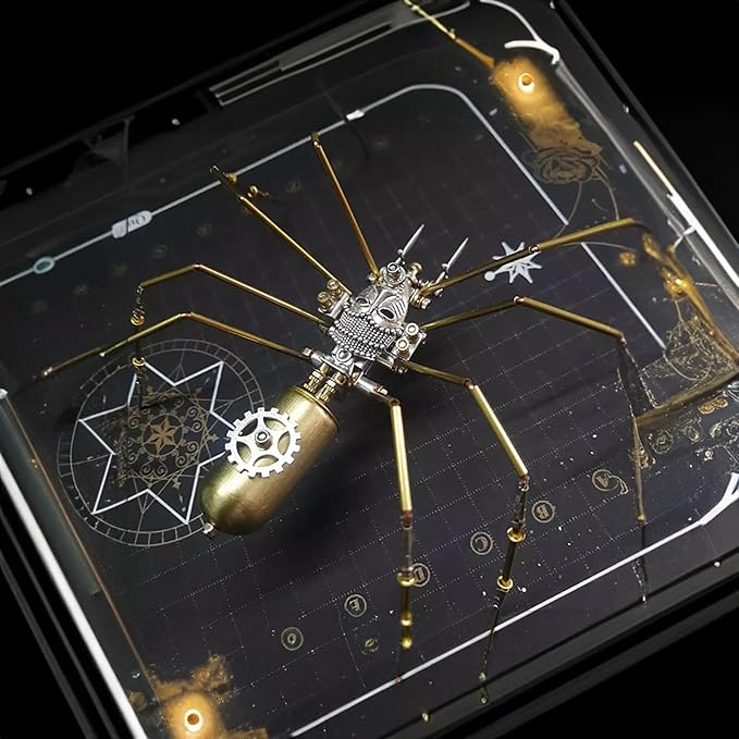 3D Steampunk Mechanical Insect Puzzle Kit - DIY Metal Assembly Model for Adults, Unique Retro Brass Sculpture Craft for Home Office Decoration (Frons Spider)