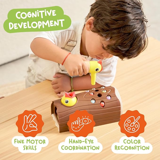 Nene Toys Little Woodpecker – Montessori Magnetic Toy for Toddlers 2-4 – Educational Toy for 2 3 Year Old Kids – Fine Motor Skills Learning Game – Gift Idea for Boys Girls Age 2-3