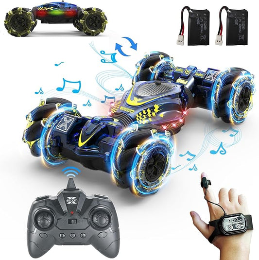 Gesture Sensing RC Stunt Car Toys for Boys Girls 6-12, 4WD Drift Hand Controlled Car Offroad 360° Rotation with Lights Music for Kids Age 7 9 10 11 12 Years Old Birthday Xmas Gifts