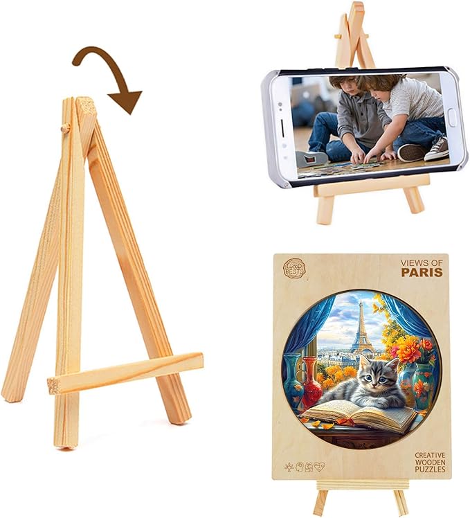 KAAYEE Wooden Puzzles for Adults, 3D Visual Effect Paris and Cat Wooden Jigsaw Puzzle Unique Shape Wood Puzzle Adult, 3D Effect Flat Puzzle Birthday Family Games (M-11.4 * 11.4 in-200pcs)