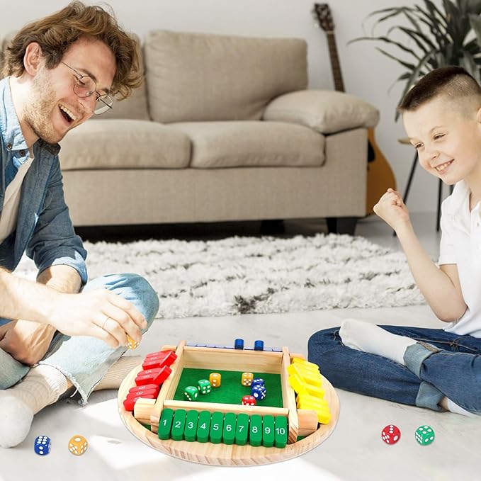 Shut The Box Game 4 Player,Shut The Box Board Game,Math Board Table Games for Adults and Teenagers,Wooden Table Math Dice Mastermind Games for Classroom,Home,Party,Pub and Family