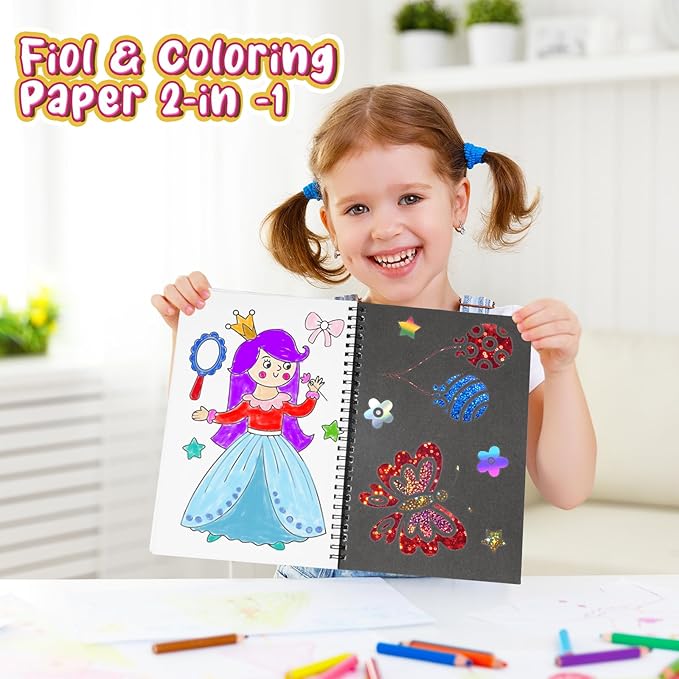 Art & Craft Activity,Foil Craft Princess DIY Fun Art Kits,No Mess Creative Foil Art Kits Set Drawing Game for Kids,Birthday Gifts Crafts Supplies Travel Toys for Girls Boys Ages 4 5 6 7 8 9 Year Old