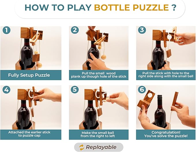 BSIRI Bottle Puzzle - Challenging 3D Wooden Bottle Holder and Bottle Lock Puzzle Games for Adults. Functional Bottle Storage, Ideal Bottle Lover Gifts, Fun Gifts, Game Night and Rustic Room Decor