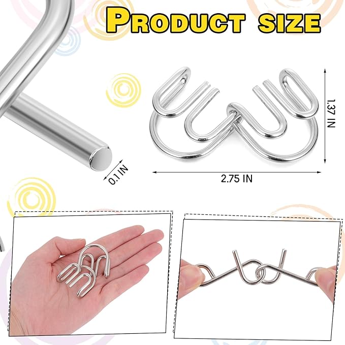 Yilloog Metal Wire Puzzle Set of 8 with Pouch, Brain Teaser Puzzles IQ Test Ring Disentanglement Unlock Interlock Game Trick Metal for Party Favor Challenge(A Style)