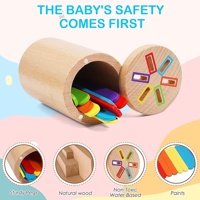 Montessori Toys for 1-3 Year Old, Fine Motor Skills Toys for 2-3 Year Old Wooden Color Sorting Stacking Toy for 18 Month+ Old Boys Girls Educational Gift for 3 4 5 Year Old Kids Birthday