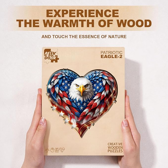 Wooden Puzzles for Adults - 200 Pieces Patriotic Eagle Wood Puzzle - Unique Shapes Wooden Jigsaw Puzzles for Adults - Eco-Friendly Home Office Decor (11.4 * 10.6in)