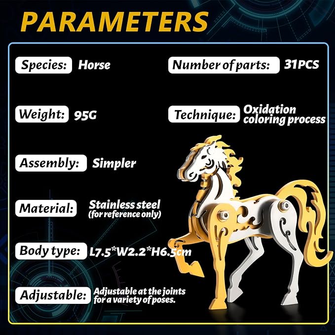 3D Metal Puzzles,3D Metal Puzzle for Adults,Mechanical Model Kit Zodiac Horse Gold,Steel 3D Puzzles Stainless Steel Ornaments for Adults Home Decor Art Craft Gifts Toys.