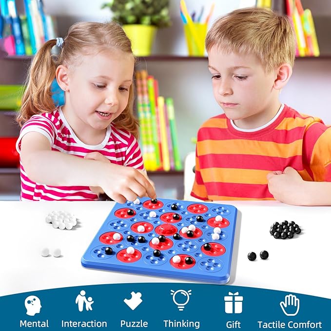 Magnetic Game Chess, Magnet Game, Magnetic Board for Kids Adults Family Games Night, 2 in 1 Multiplayer Magnetic Games with 36 Stones & Connect-5-Piece Toys, Magnet Chess Set Gift (Blue)