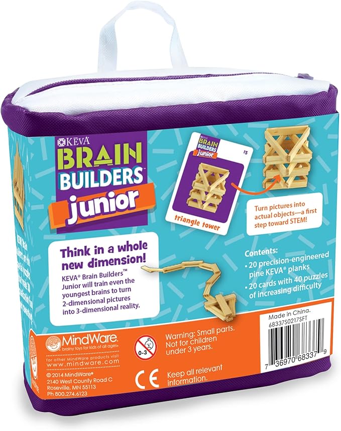 MindWare KEVA Brain Builders Set of 2: Original KEVA Brain Builders and KEVA Brain Builders Junior – Great Addition to STEM Building Toys and Classroom Games – 40 Planks & 70 Puzzles Total