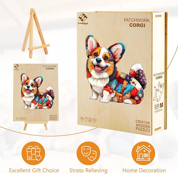 Wooden Puzzles for Adults, Wooden Jigsaw Puzzles for Adults Kids, Wood Puzzles Adult-Patchwork Corgi Unique Shaped Corgi Puzzle, Creative Birthday Gifts for Friends Family Game (13.4 * 12.2in 265pcs)