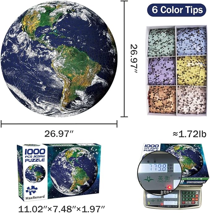 MaxRenard Game 1000 Pieces Jigsaw Puzzle Round Puzzle Toy The Earth